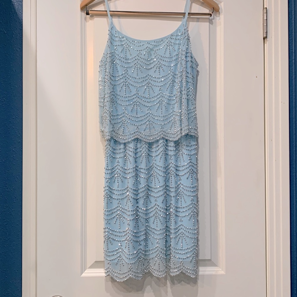 Baby Blue Beaded Cocktail Dress